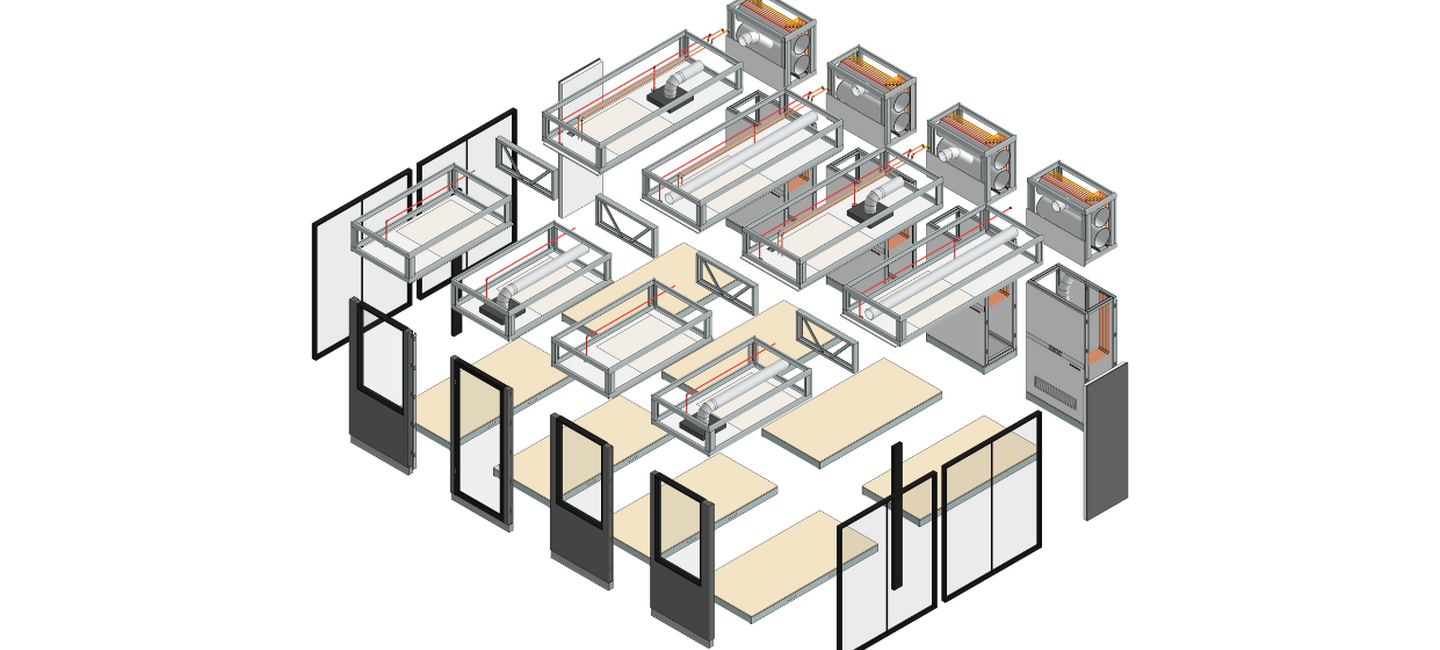 Kit of parts developed by Bryden Wood for rapid deployment of labs into existing office and commercial spaces